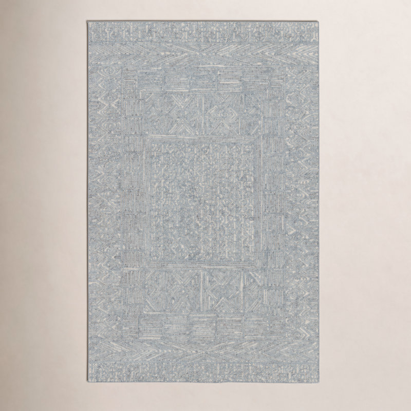 Geometric Area Rug in Blue/Cream, Rectangle 10' x 14'