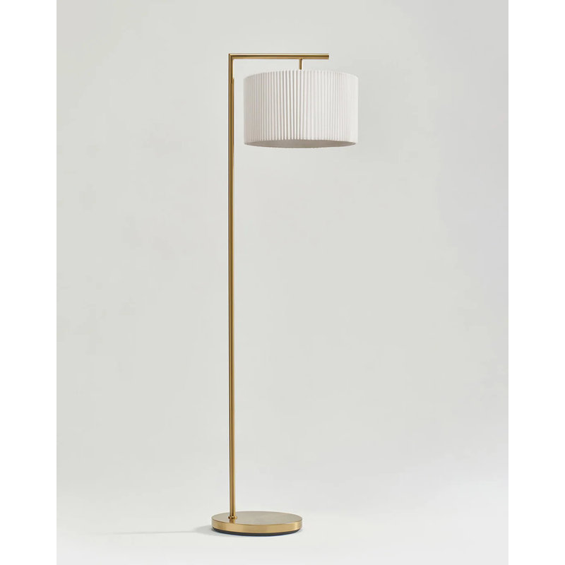 Montage Modern 60 in. Unique Standing Mid Century Modern Floor Lamp with Fabric Drum Shade - LED Bul, Pleated Ivory, Gold