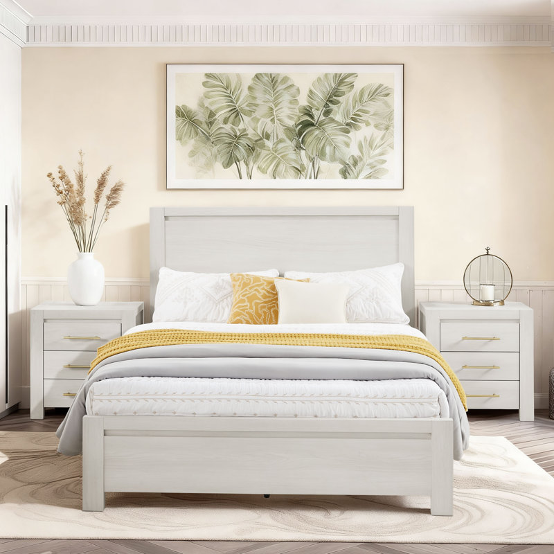 Bed Frame Queen Size With Headboard, White