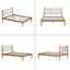 Grand lit avec dossier en cuir blanc tissé, structure en bois naturel