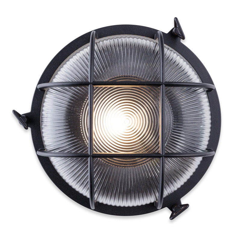 Matte Black 9.44cm H Ribbed Glass Outdoor Bulkhead Light