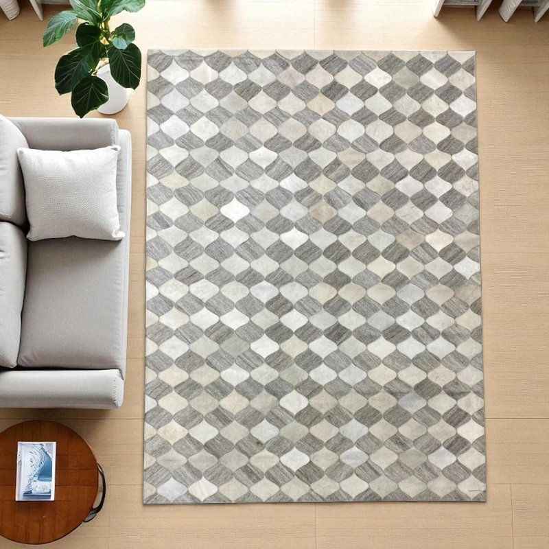 Tapis gris et blanc en peau de vache, tapis en peau de vache naturel fabriqué à la main, Rectangle 8 pi 10 po x 12 pi