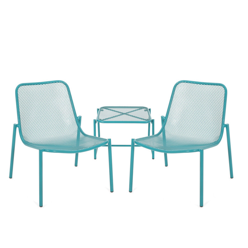 3 Piece Patio Seating Set With Iron Frame And Side Table