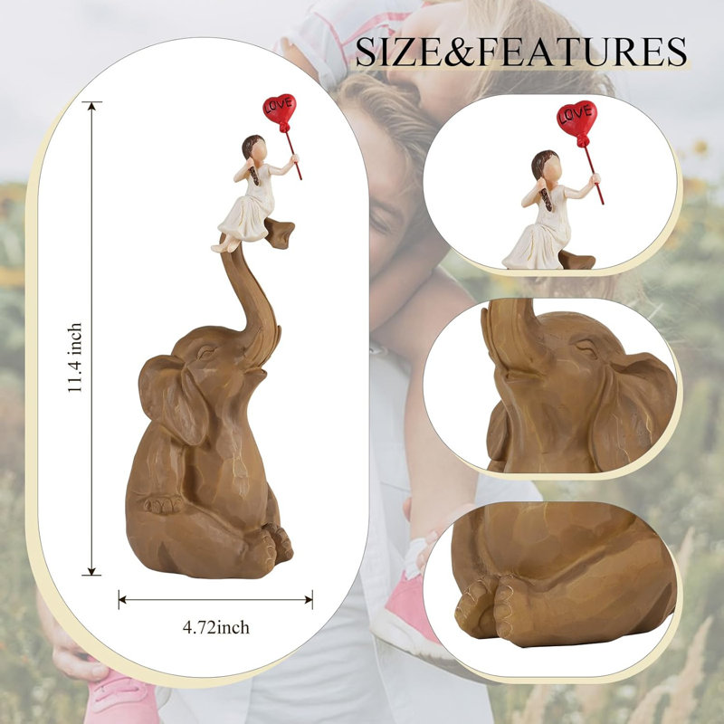 Figurine éléphant et fille, main, cœur, brun