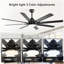 Ventilateur de plafond noir mat 52 pouces avec lumière - 8 pales en ABS, lumière DEL à 3 couleurs à intensité variable de 18 W, pour le salon et la chambre à coucher