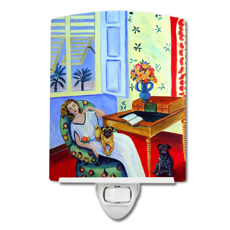 Lady with Her Pug Ceramic Night Light