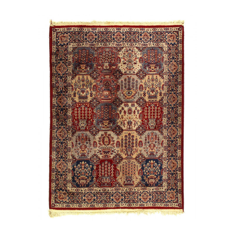 Tapis unique en laine 4 pi 1 po x 5 pi 7 po rouge, beige et bleu marine Delmer