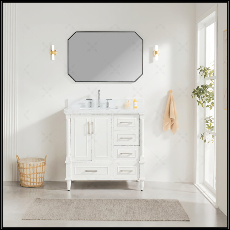 Fully Assembled 36'' Freestanding Single Bathroom Vanity With Durable Solid Wood And Two Handle Sets
