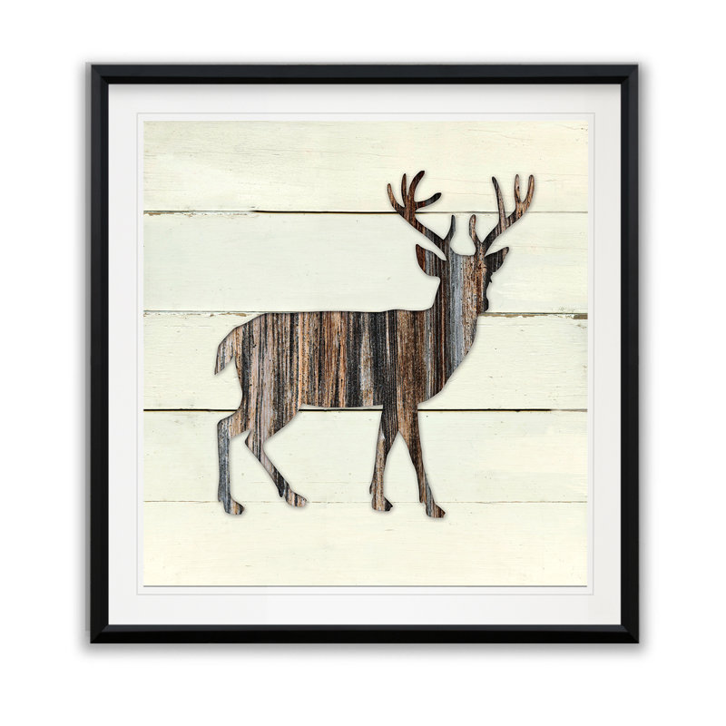 Cerf Woodland - imprimé, H 30,5 po x l 30,5 po x P 1,5 po, Blanc / aubergine / banane / brun clair / rouge br