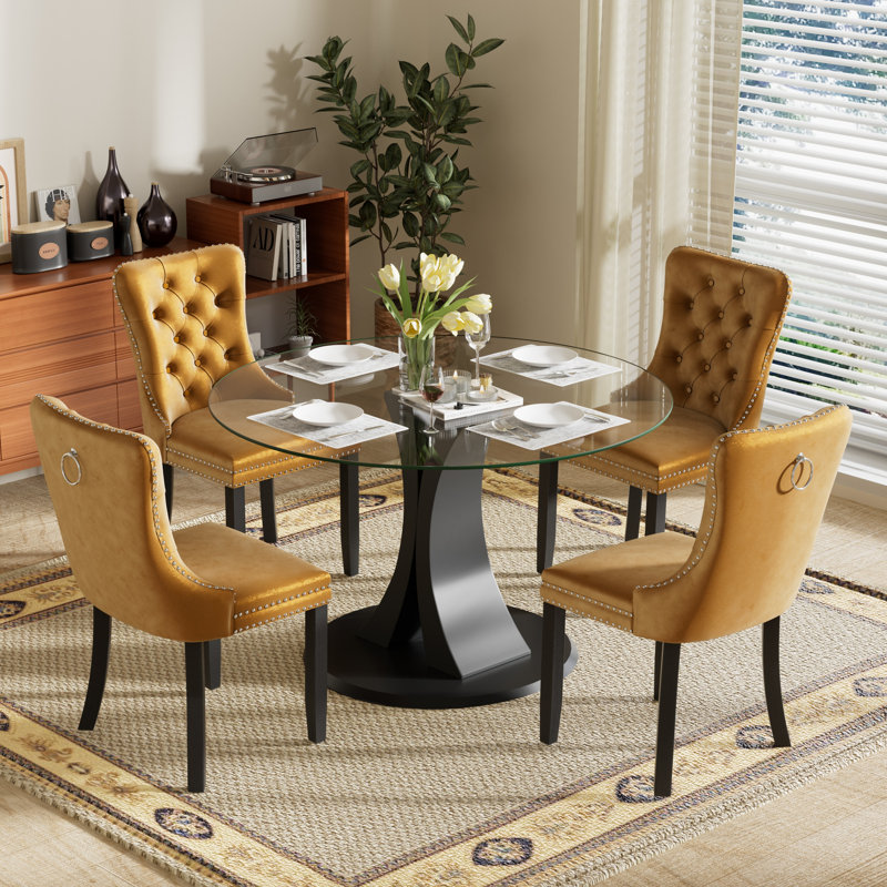 Ensemble de salle à manger 4 pièces, Jaune, H 29,5 po x l 39,7 po x P 39,7 po