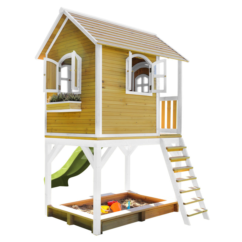 Sarah AXI 370cm W x 191cm D Outdoor Hemlock Wood Luxury Playhouse, Natural/White/Lime Green