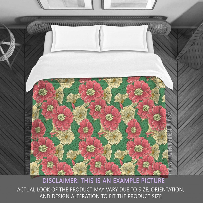 Machine Printed Comforter, King Comforter, Green/Pink/Peach Floral