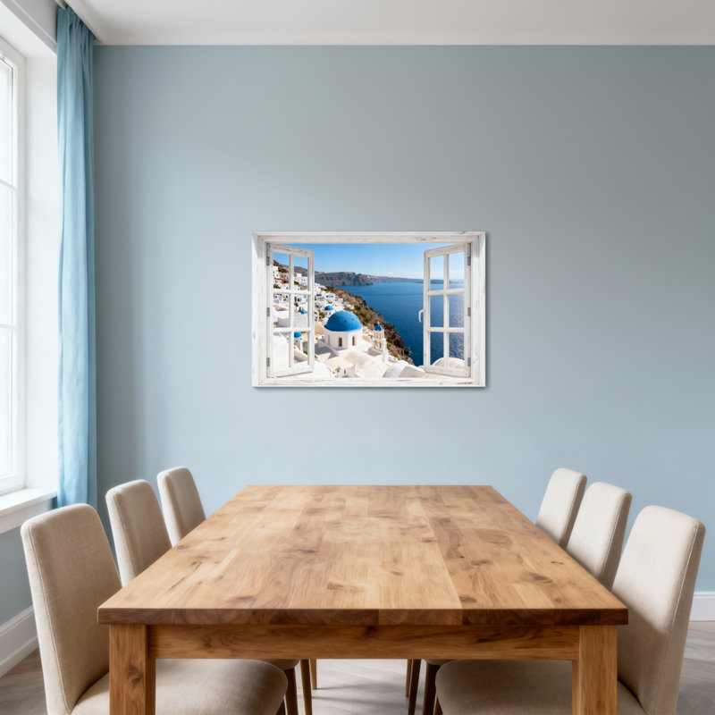 Landscape & Nature White Window Frame Blue Dome Sea View, 12" H x 18" W