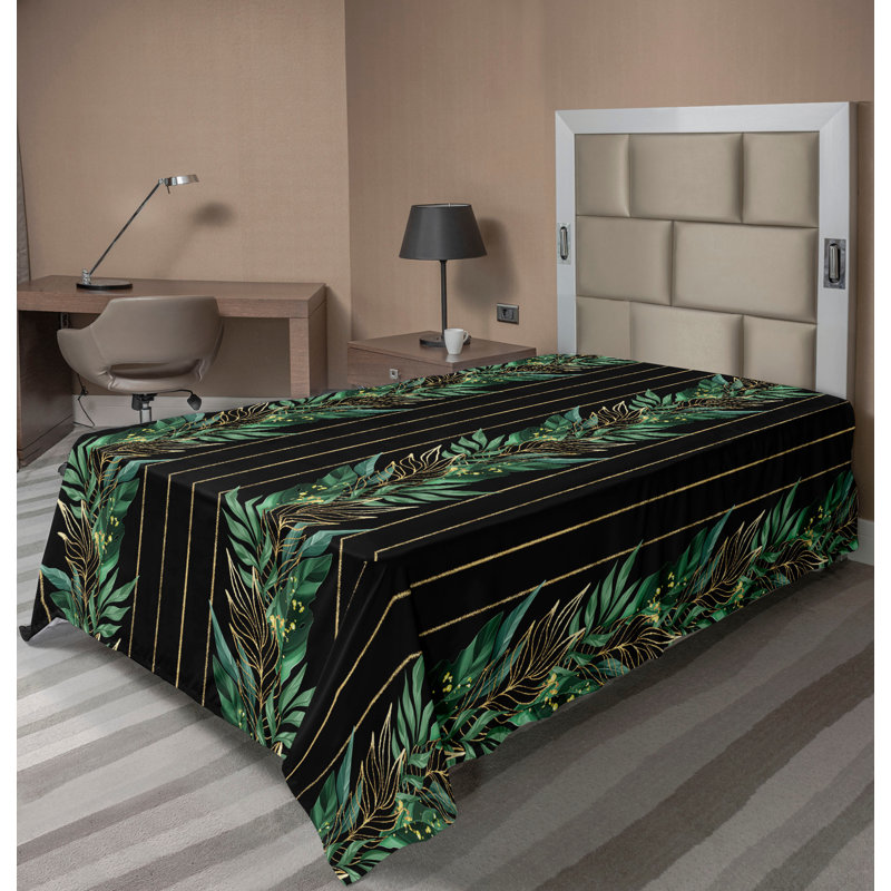 Ambesonne Flowers Flat Sheet Nostalgia Farmhouse, Laurel Green and Pale Camel