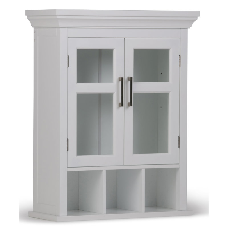 Avington 24"W Double Door Bathroom Wall Cabinet with Cubbies, Adjustable Shelf and Open Compartments, Pure White