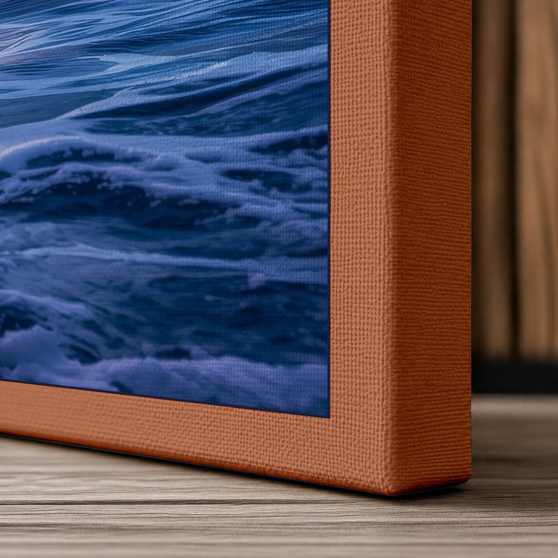 Wave at Twilight Coastal - Wrapped Canvas, 36x24 - 91.4 x 61.0 cm, Terracotta Border