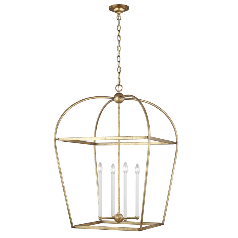 Lilo 4 - Light Dimmable Lantern Birdcage Chandelier, Antique Gild, 37.25" H x 24.625" W x 24.625" D