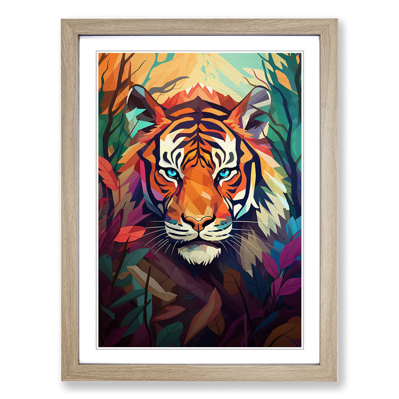 XYZ-FRM-V1223-6186 Tiger Orphism - Single Picture Frame Print on Wood, 64cm H x 46cm W x 2cm D, Oak 