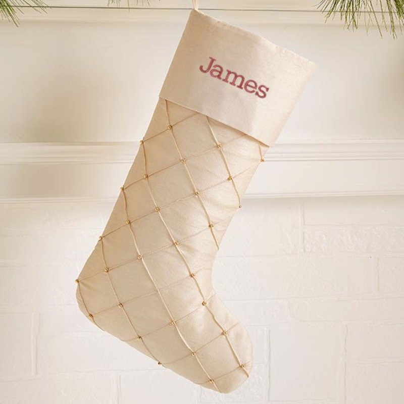 Elegantly Golden Embroidered Christmas Stocking, Yes