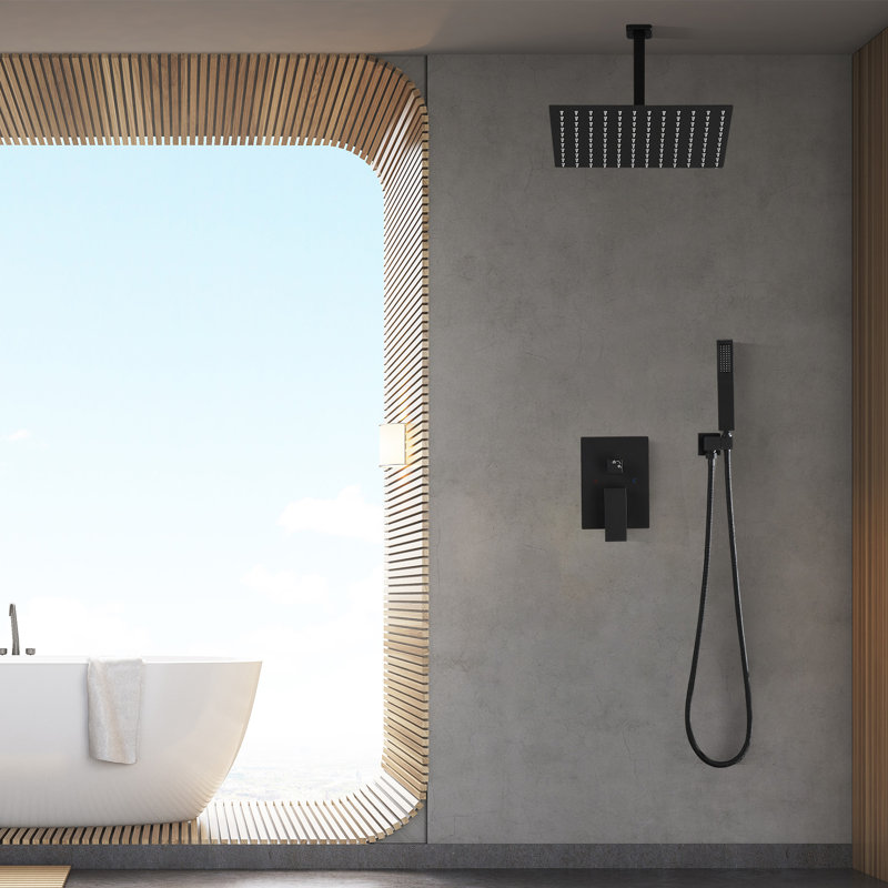 Complete Shower System with Rough in-Valve, Matte Black