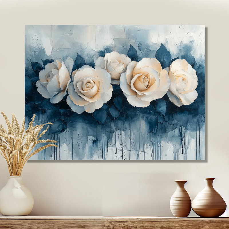 Elegant Aqua Winter Roses Elegance - Roses Metal Print, H 24 po x l 32 po