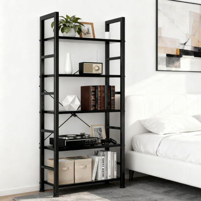 Bibliothèque à 5 niveaux, bibliothèque autoportante en bois avec tablettes de rangement ouvertes avec structure en métal, support d'organisation robuste pour le salon, la chambre à coucher, le bureau personnel, 62,2 po