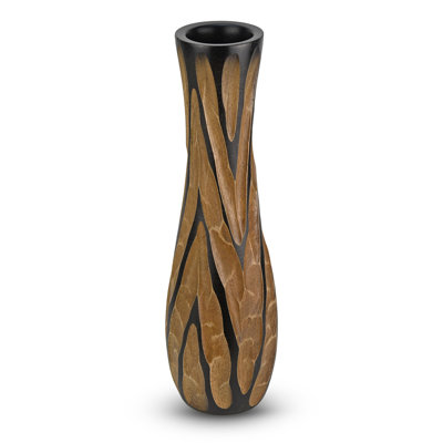 Magnifique vase en bois de manguier brun foncé gravé à la main