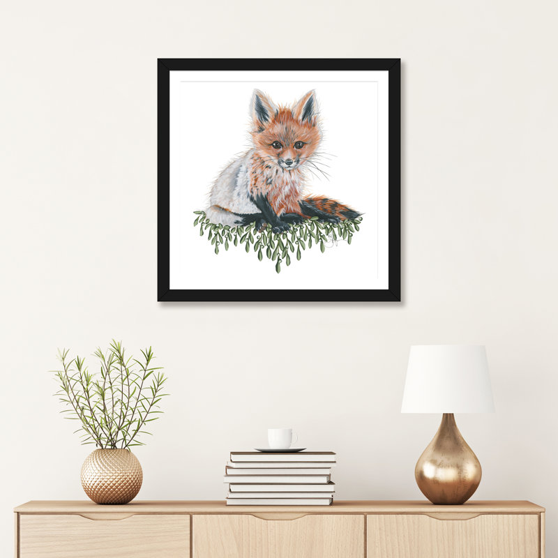 Bébé renard - reproduction d'art, Blanc, H 24 po x l 24 po x p 1 po, Papier encadré noir