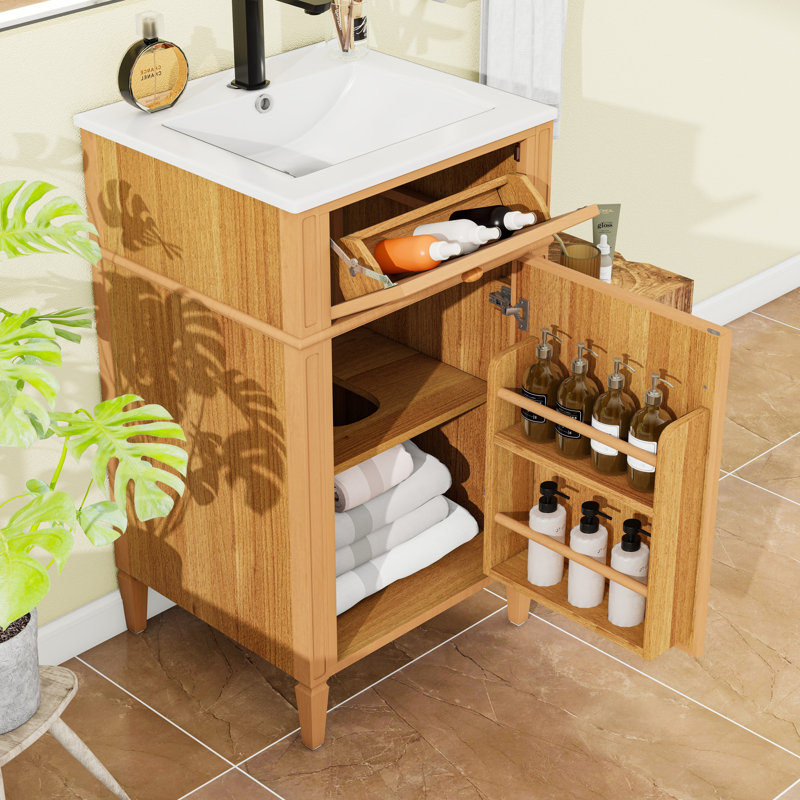 Meuble-lavabo de salle de bain avec lavabo, tiroir inclinable et tablette réglable