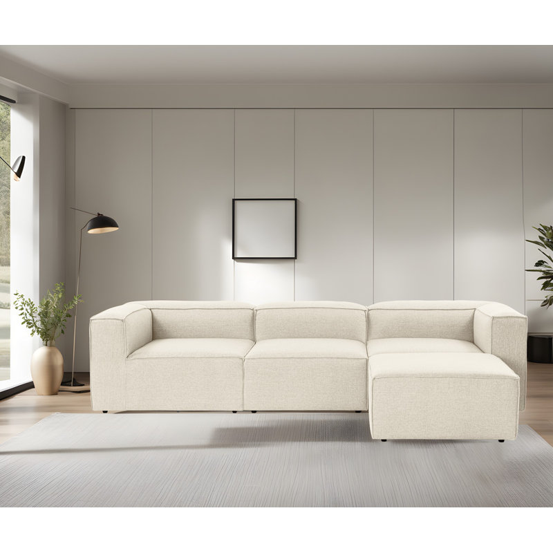 Corner Sofa, 26" H x 116.9" W x 74.8" D, Cream Linen