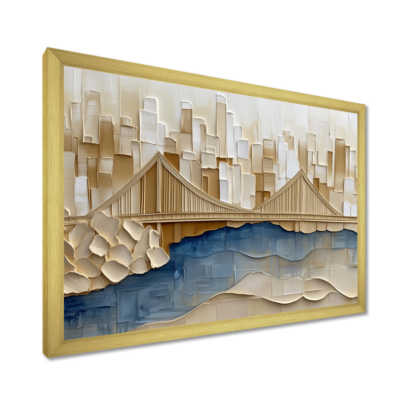 Vue panoramique du Golden Bridge - Tableau encadré, H 12 po x l 20 po, Encadrement doré