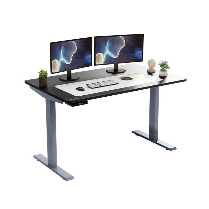 Bureau d'ordinateur réglable en acier inoxydable de 60 po brun et blanc, Noir / gris, H 51,6 po x l 60 po x P 30 po