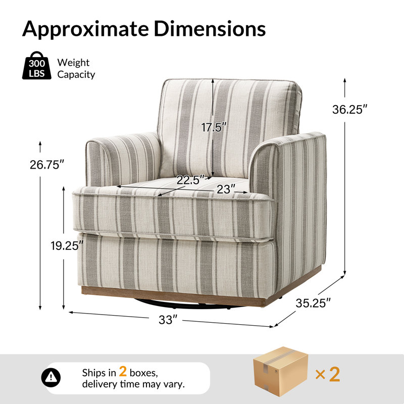 Parker Farmhouse 33'' W Upholstered Swivel Accent Armchair with Solid Wood Base, Gray