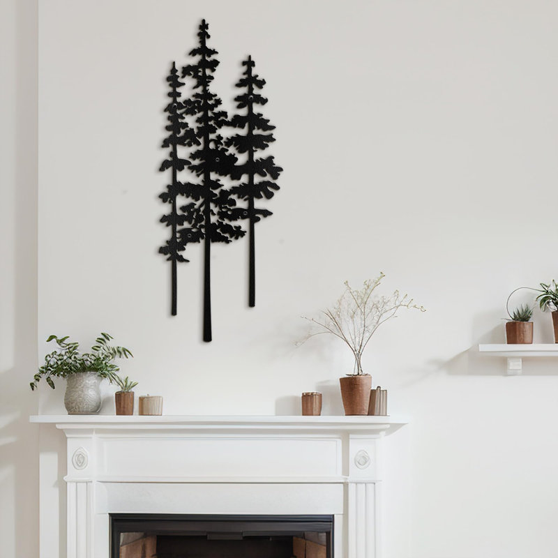 Forêt, pins, minimaliste, conception d'arbre de fer, décoration murale abstraite moderne, décoration suspendue, décoration murale en métal