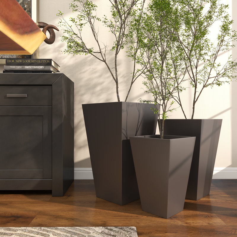 Gray Tall Modern Indoor/Outdoor Planter Set of 3