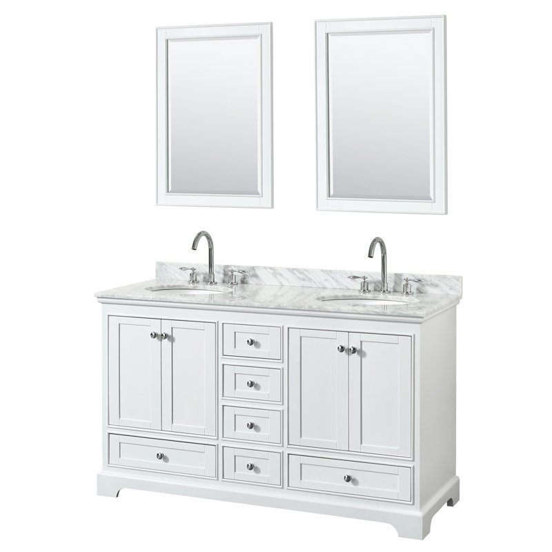 Deborah 60'' Double Bathroom Vanity with Marble Top, White, Polished Chrome