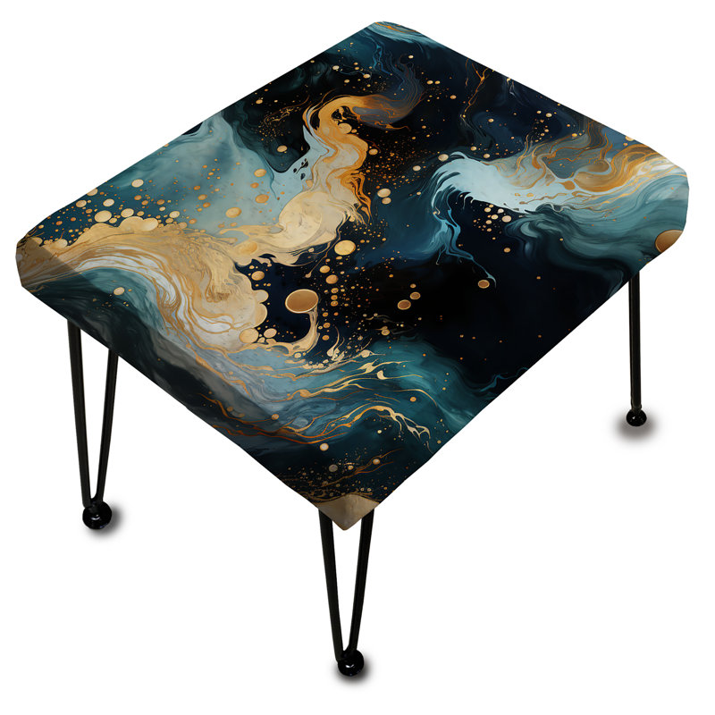 Gold And Teal Galactic Marble Dream - Marble Rectangle Ottoman
