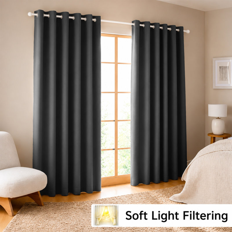 260 GSM Thermal Blackout Eyelet Curtains, 117cm Width x 137cm Drop, Dark Grey