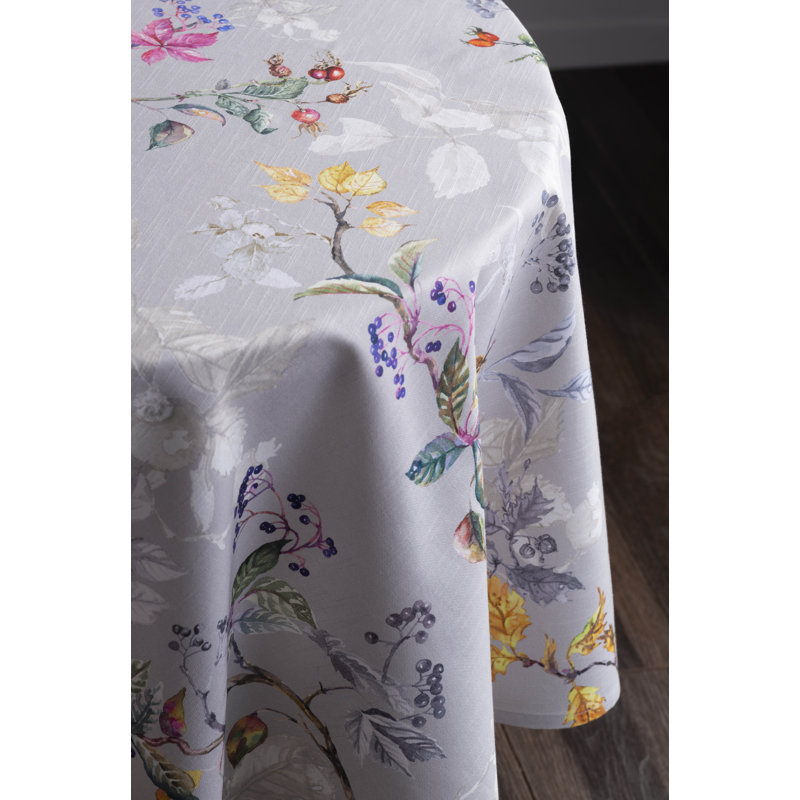 100% Cotton Round Christmas Tablecloth, 69" x 69", Gray