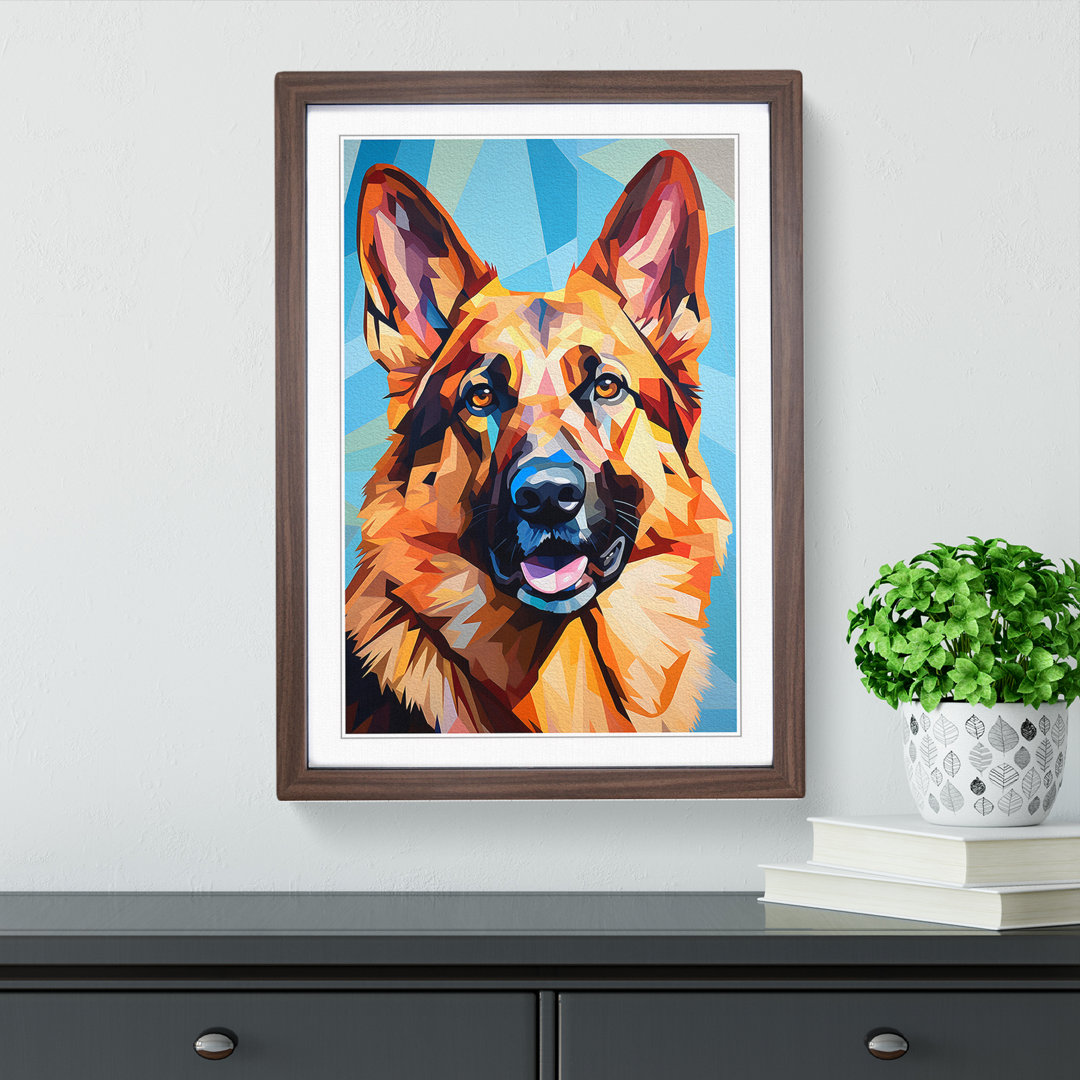 German Shepherd Cubism - Single Picture Frame Print on Wood