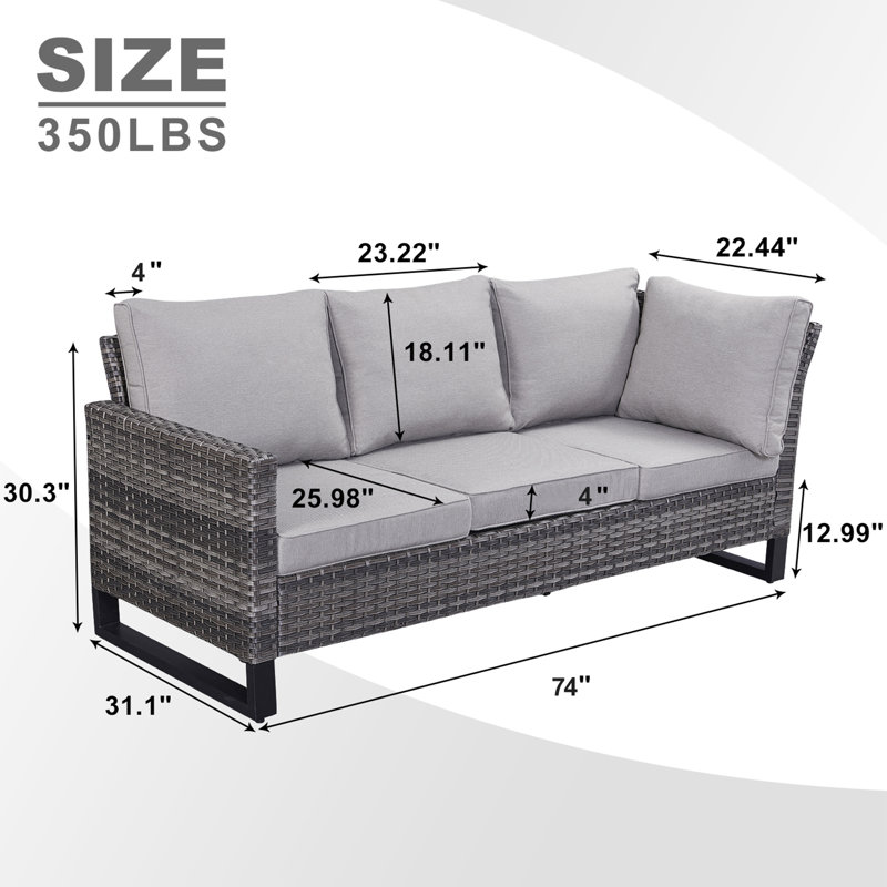 Canapé modulaire d'extérieur en osier en U avec coussins de 71,26 po de largeur Deb, Gris