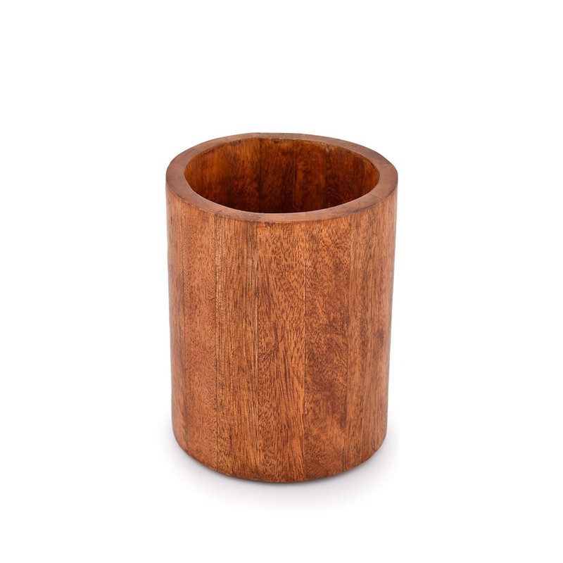 Porte-ustensiles de cuisine en bois de manguier naturel pour comptoir, cuillères, ustensiles de cuisine, etc. (5 po x 5 po x 6 po)