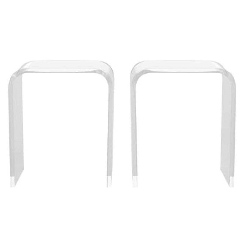 Ensemble de 2 tables de bout en acrylique, table de chevet carrée contemporaine et table d'appoint, table basse Lucite transparente avec bords en cascade pour petit salon, salle de bain, chambre à coucher et bureau