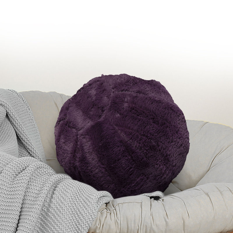 Faux Fur Floor Circular Pillow Cover & Insert, Purple