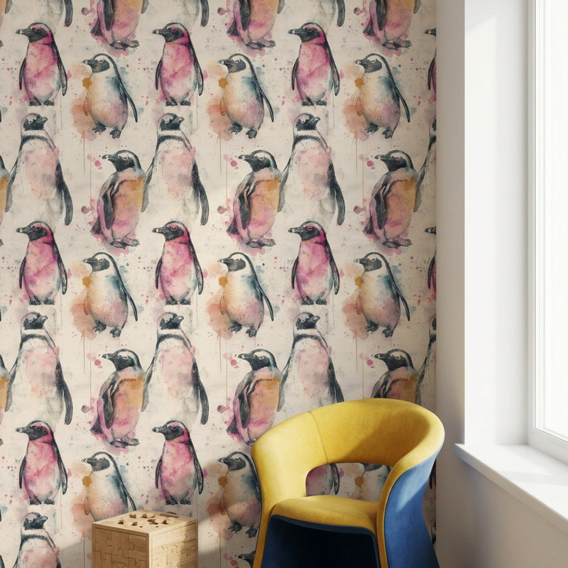 Pingouins décoratifs à l'aquarelle, Non tissé, non collé