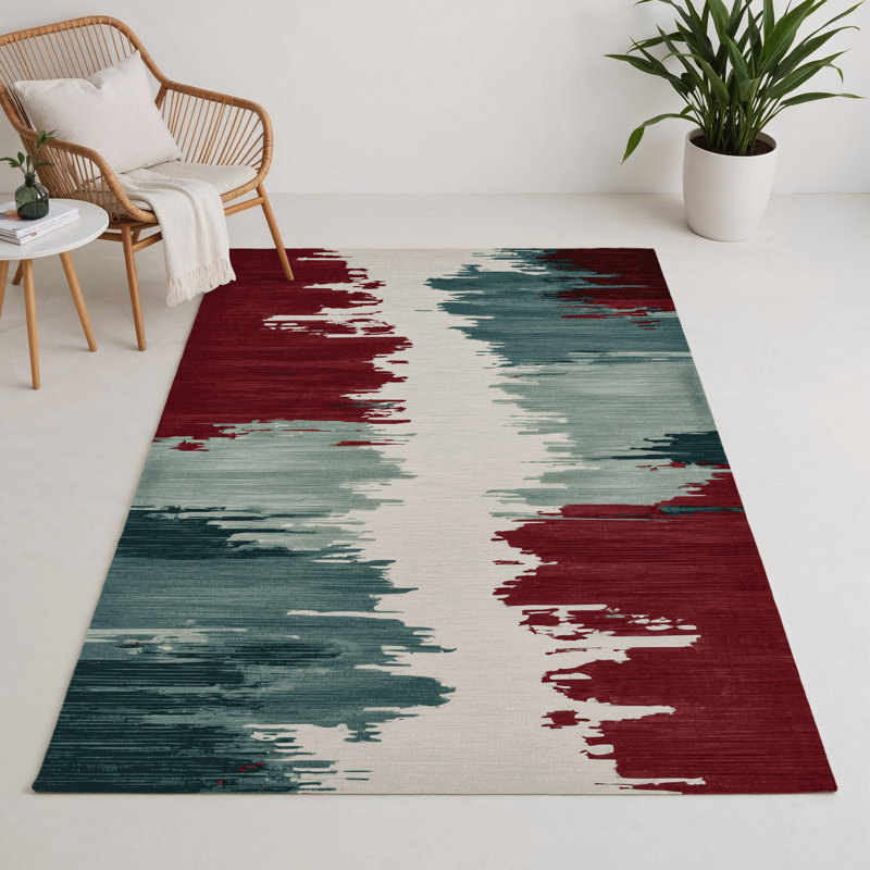Tapis intérieur et extérieur rouge Watercolor, Rectangulaire 3 pi x 5 pi