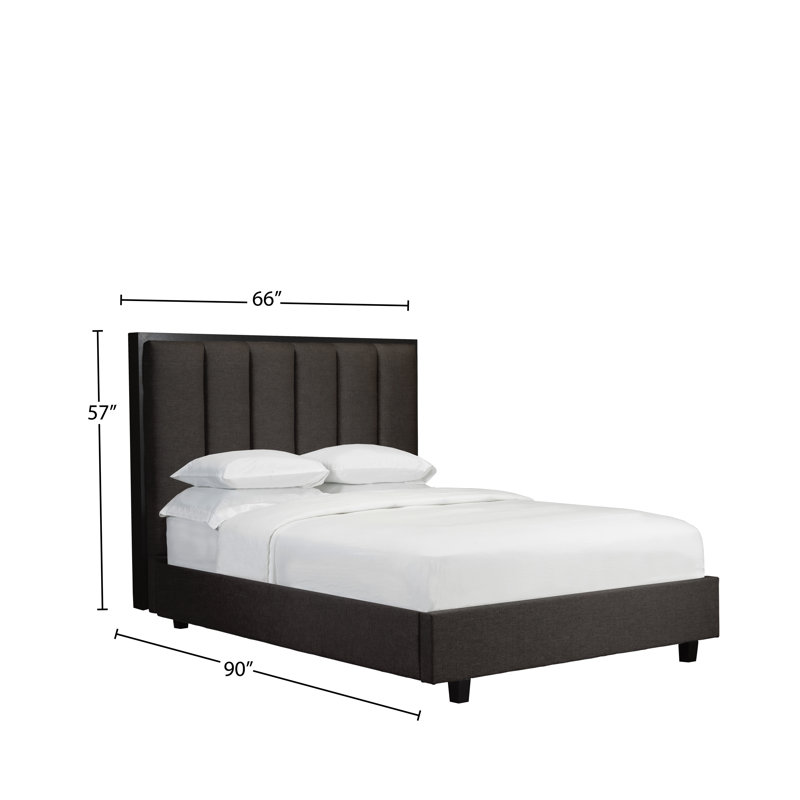 Lit plateforme en tissu d’ameublement en bois massif, Grand, Espresso