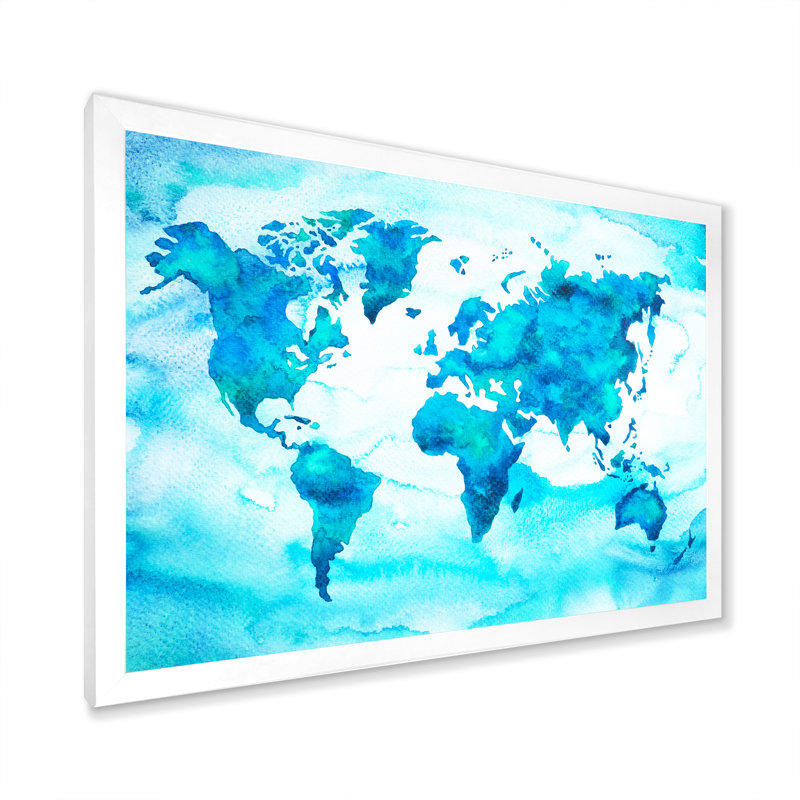 World Map Tone II - reproduction sur toile, H 8 po x l 12 po x P 1 po, Cadre de coin blanc fermé