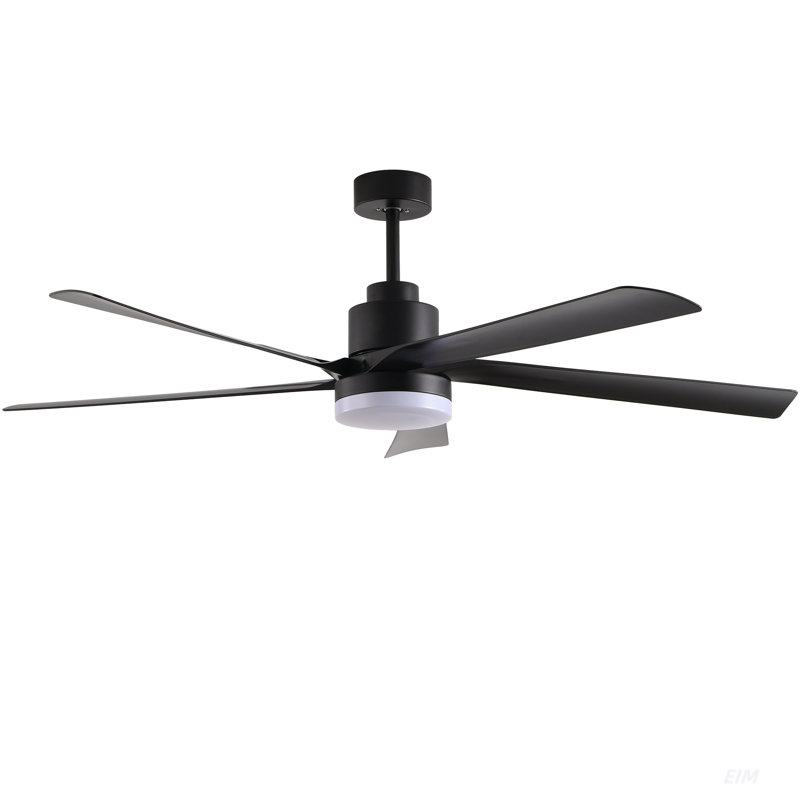 Ventilateur de plafond noir 65 pouces avec lumière, ventilateur à 5 pales à DEL à intensité variable avec télécommande, conception moderne et silencieuse pour le salon et la chambre à coucher (silencieux / 6 vitesses / réversible / moteur à cour