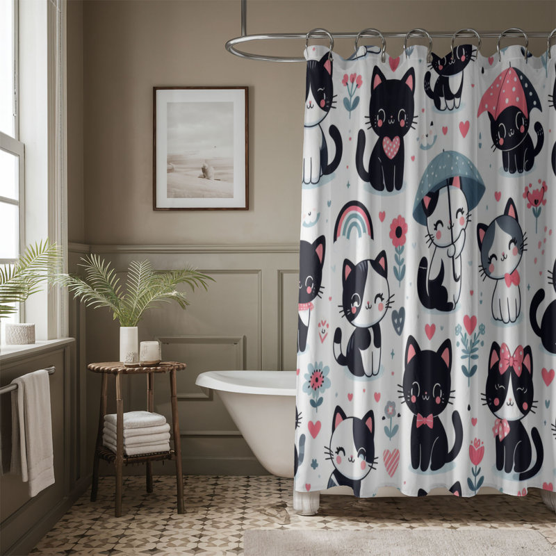 Rideau de douche standard 1 pièce Fevzi Cat Silhouettes, H 74 po x l 71 po
